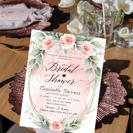 Rosas Rosa Chiques Moldura Dourada Script Convite