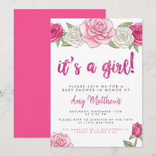 Rosas Rosa Convite para Chá de fraldas Floral