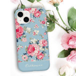 Rosas Rosa de Algodão Personalizadas em Fundo Azul<br><div class="desc">Padrão floral elegante e romântico sem costura,  que inclui rosas cor-de-rosa pastel estilo cottage com flores silvestres brancas e cor-de-rosa sobre fundo azul claro-céu. Inclui elemento sólido opcional e campo de texto editável.</div>