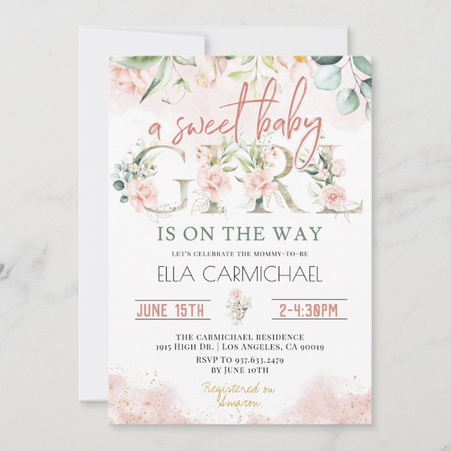 Rosas Rosa, Doce Menininha Convite para Chá de fra (Frente)