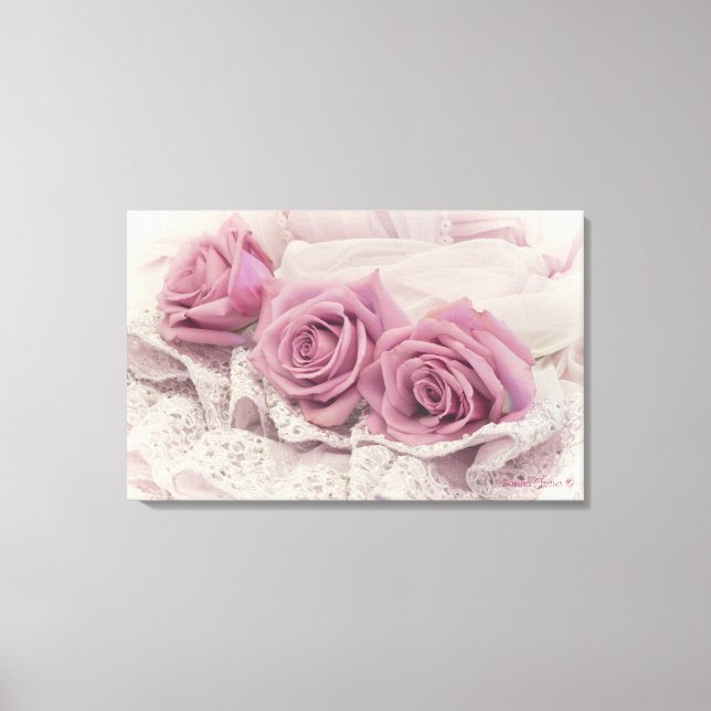 Rosas Rosa E Arte Canvas De Vida Estática (Frente)