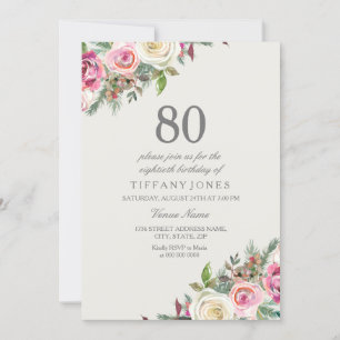 Rosas Rosa e Brancas 80 Floral Convite de Aniversá