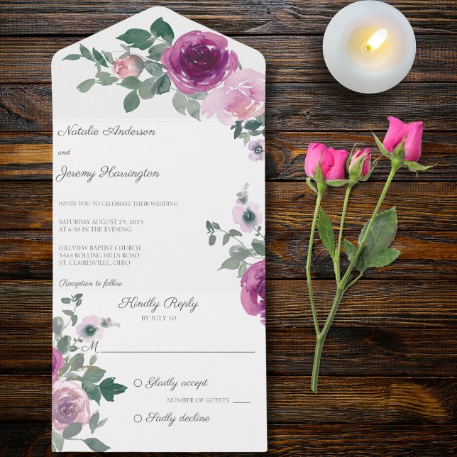 Rosas rosa e fuchsia em branco (Also available with QR code)