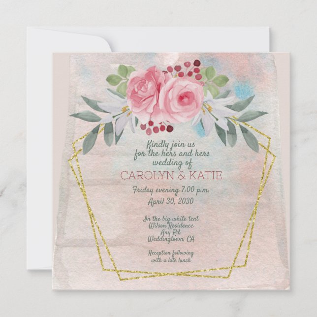 Rosas rosa e geometria Dourada (Frente)