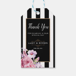 Rosas rosa e riscas Obrigado Etiqueta