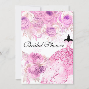Rosas rosa e roxos Chá de panela de vestir convite