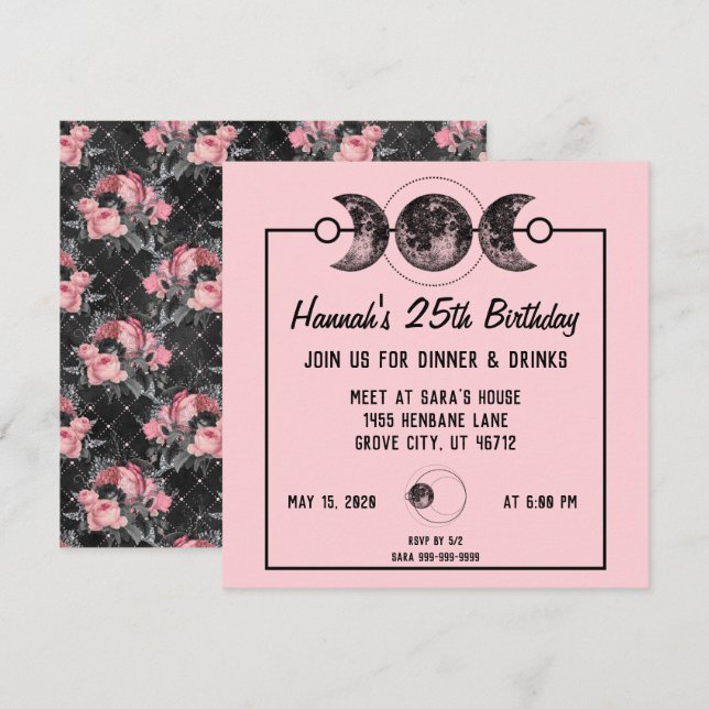 Rosas rosa Elegantes Convites de Aniversário Celes (Frente/Verso)