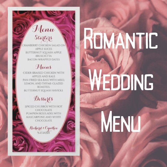 Rosas Rosa Elegantes Menu de Casamento Lux (Criador carregado)