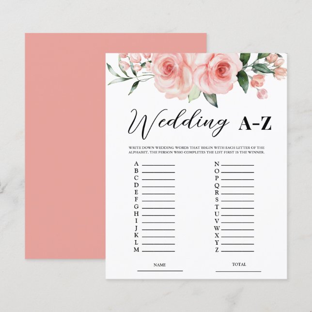 Rosas Rosa Esbranquiçadas Casando Jogo Bridal A-Z (Frente/Verso)