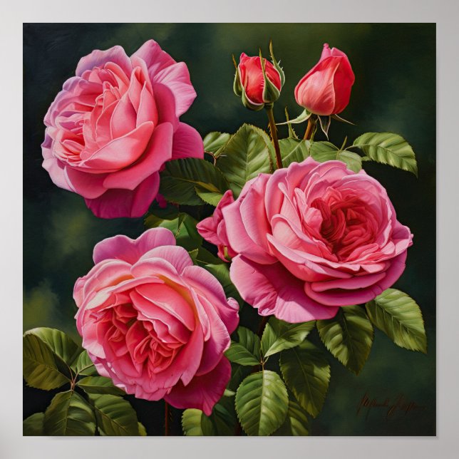 Rosas Rosa, Impressão de Arte Flor Poster (Frente)