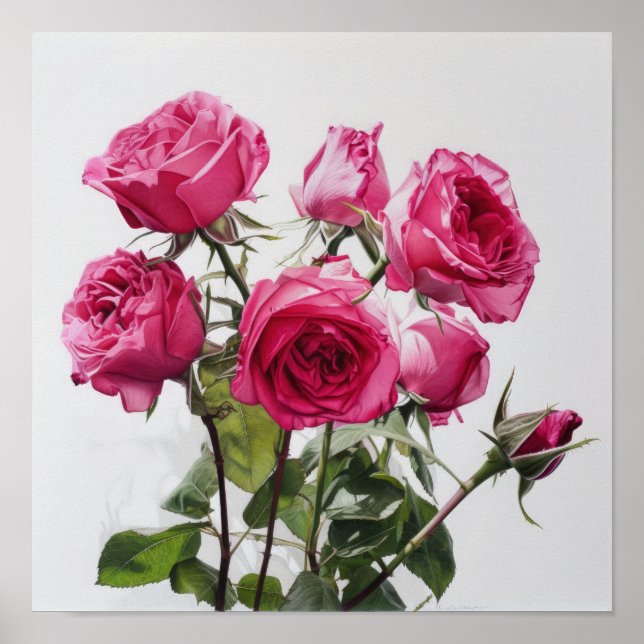 Rosas Rosa, Impressão de Arte Flor Poster (Frente)