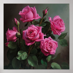 Rosas Rosa, Impressão de Arte Flor Poster