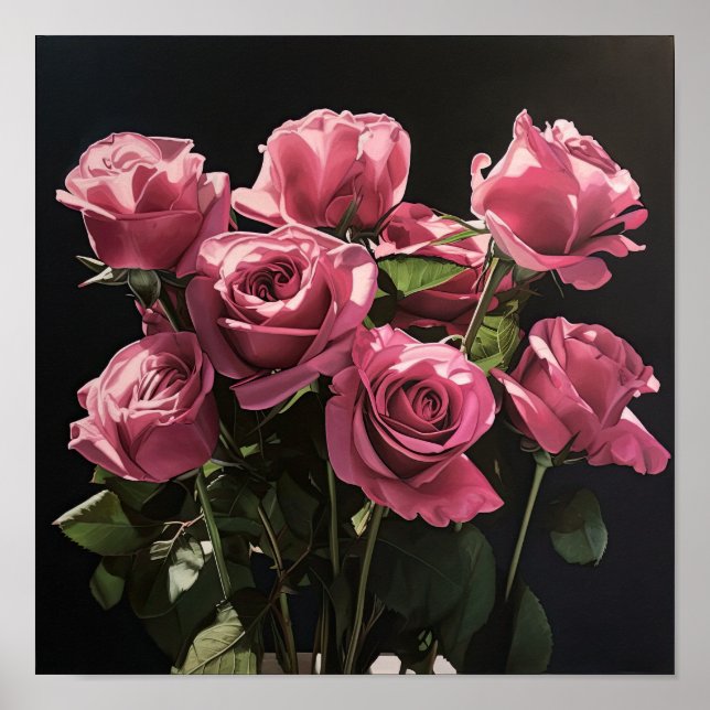 Rosas Rosa, Impressão de Arte Flor Poster (Frente)