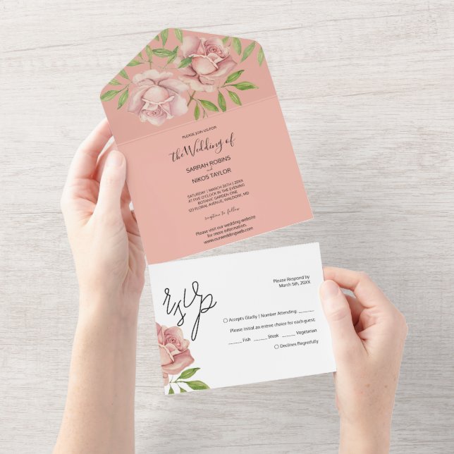Rosas Rosa Lilás Aquarela Pintadas à Mão (Aba destacável)