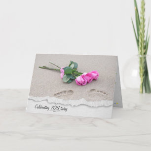 Rosas Rosa No Cartão De Aniversário De Areia