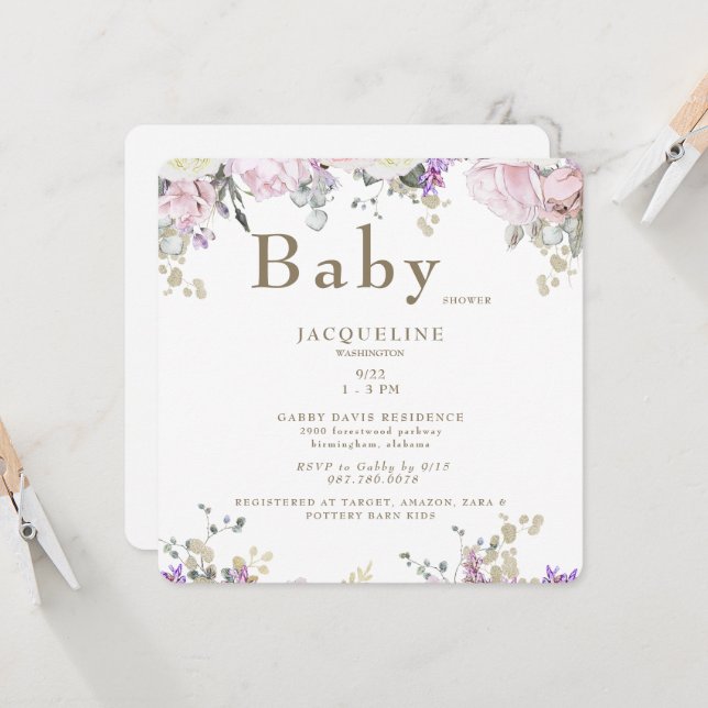 Rosas Rosa para Convite ao Chá de fraldas (Frente/Verso In Situ)