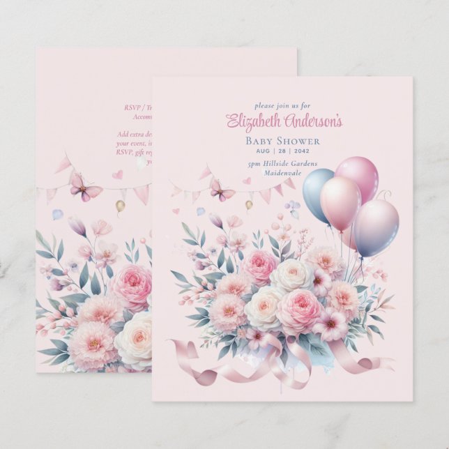 Rosas rosa Pastel Fitas Chá de fraldas Suave Elega (Frente/Verso)