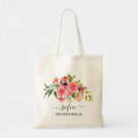 Rosas Rosa Românticas Bolsa de Casamento Floral de<br><div class="desc">Consiga os sacos de tote para a festa de casamento. Todos vão adorar. Essa bolsa de tote fofa tem rosas rosa pinceladas e suaves e pode ser personalizada com o nome e o trabalho da pessoa.</div>