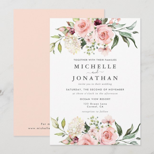 Rosas Rosa Românticas, Dusty Rosa, Convite para Ca (Frente/Verso)