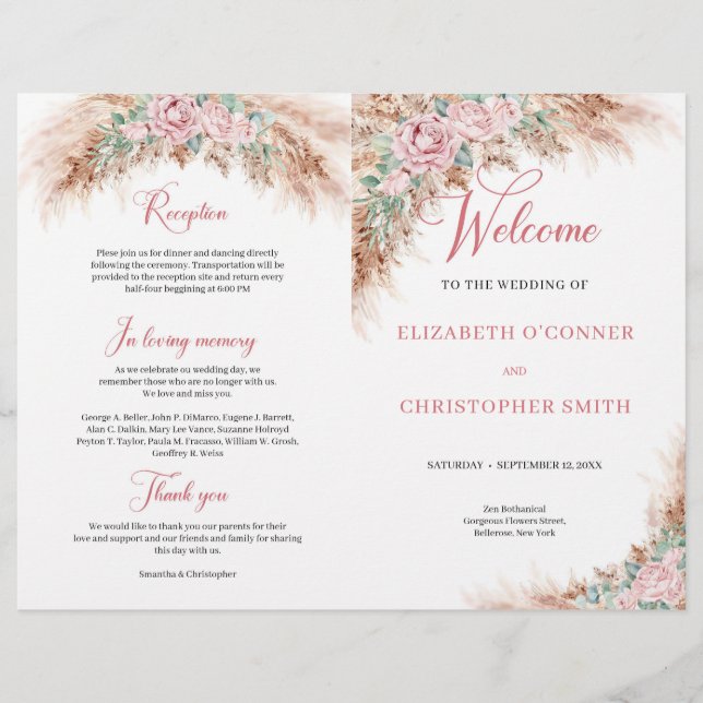 Rosas Rosa-Rosa Elegante Pampas relva e verde (Frente)