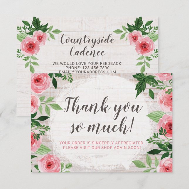 Rosas Rosa Shabby no Cartões de agradecimentos Rus (Frente/Verso)