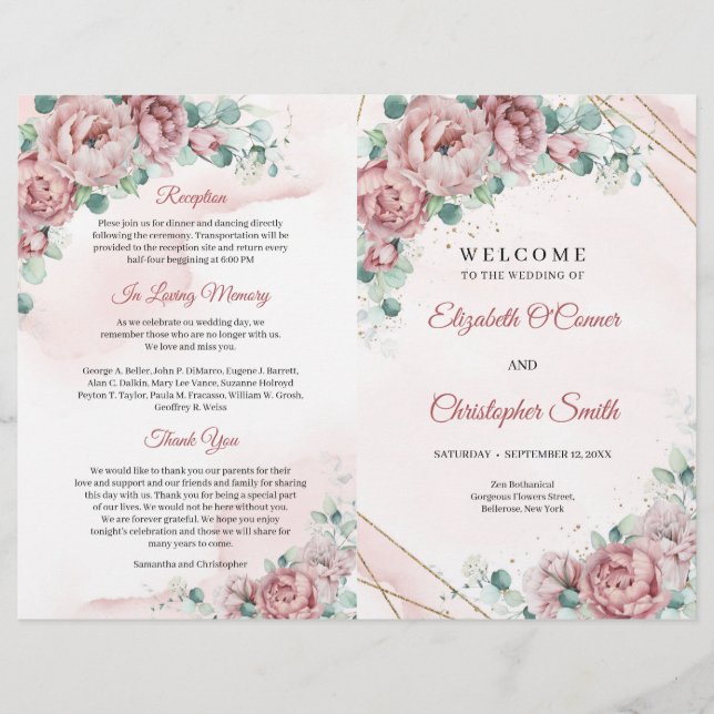 Rosas rosadas poeirentas de boho douradas de eucal (Frente)