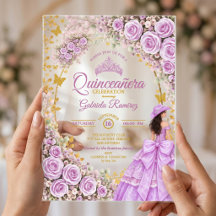 Rosas Roxas Lilás Douradas Quinceañera Ocidental