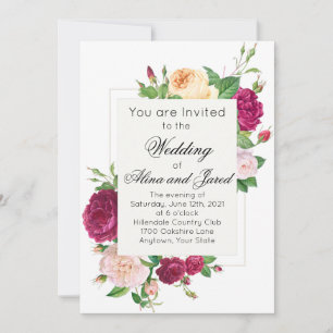 Rosas Roxos no Convite de Casamento Branco