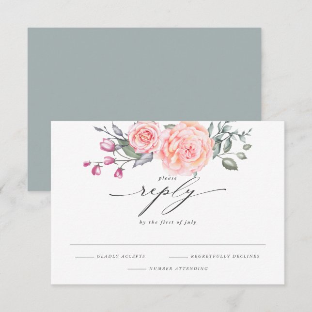 Rosas RSVP Rustic Watercolor (Frente/Verso)