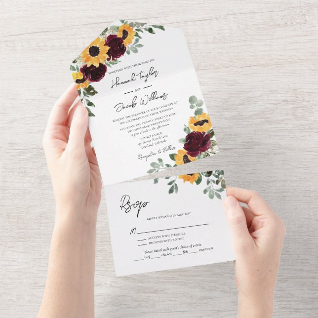 Rosas Russos de Girassol Casamento outono com RSVP (Aba destacável)