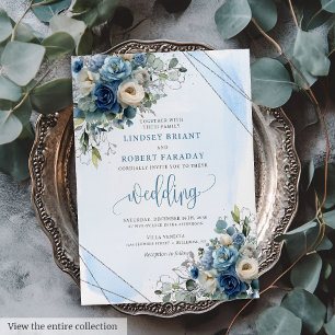 Rosas Rustic Dusty Blue Silver Convite de Casament