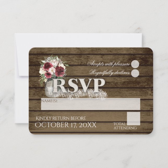 Rosas Rustic Ladder Love Burgundy Casamento RSVP (Frente)
