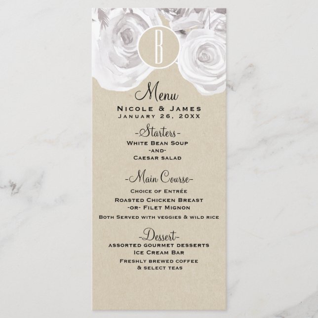 Rosas Rústicas Brancas de Inverno Kraft Cartão de  (Frente)