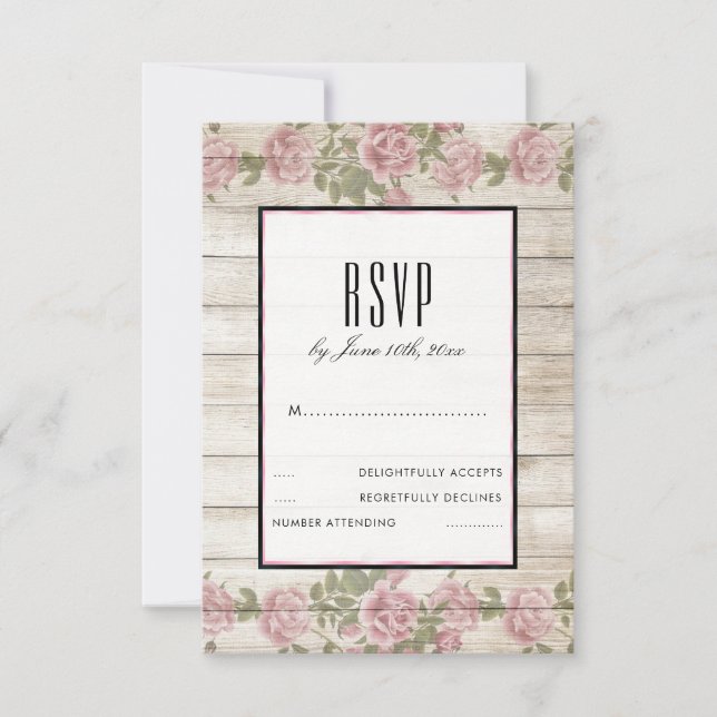 Rosas Rústicas & Convite de Casamento emoldurado e (Frente)