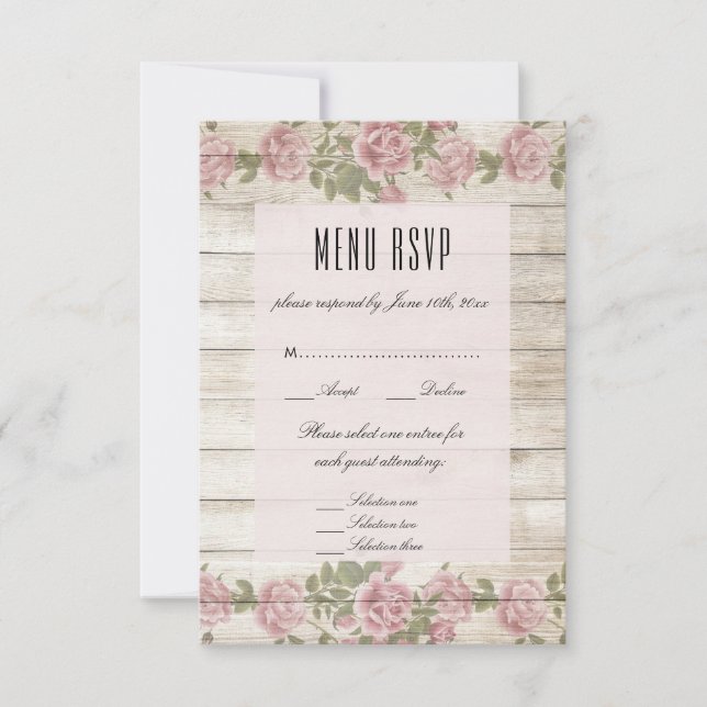 Rosas Rústicas No Menu De Casamento Em Madeira RSV (Frente)