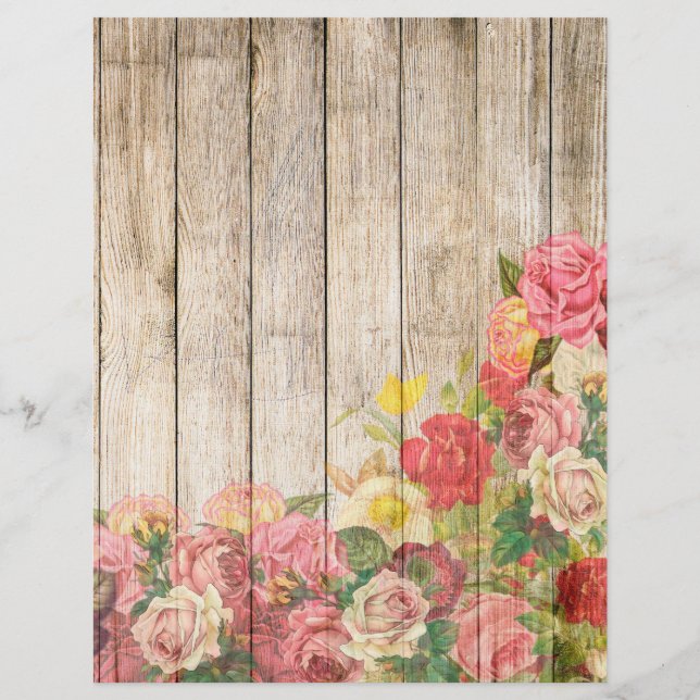 Rosas Rústicas Românticas Vintage em Madeira (Frente)