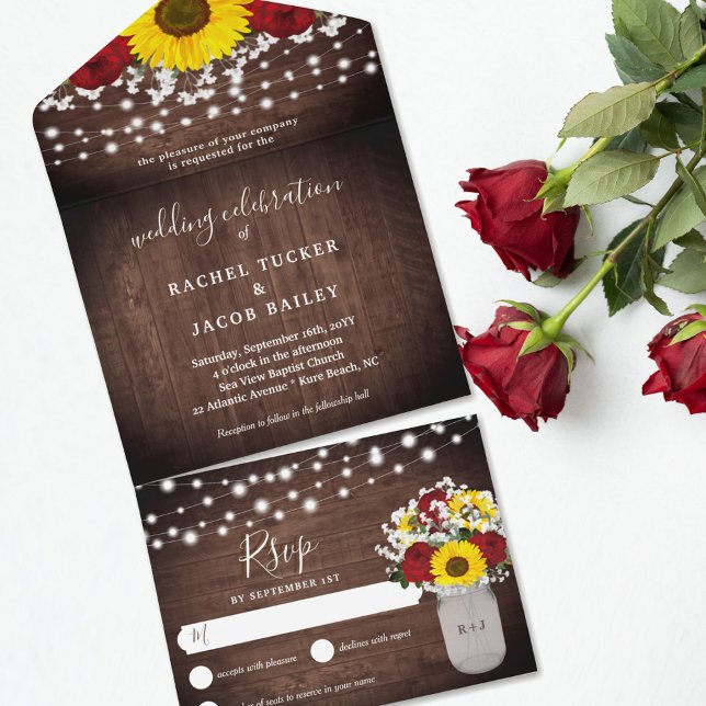 Rosas Rústicos Girassóis Jar Lights Casamento (Criador carregado)