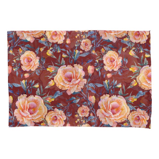 Rosas, sem costura, padrão de fundo vermelho (Frente)