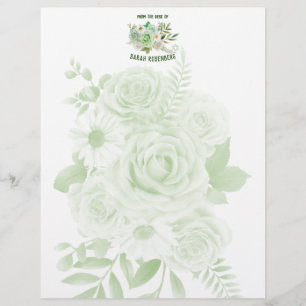 rosas verdes do Papel de Carta de 8,5" x 11"