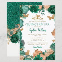 Rosas Verdes Douradas Borboletas Quinceañera