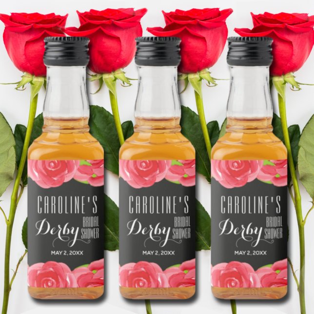 Rosas vermelhas de Aquarela Derby Chá de panela Mi (Create beautiful mini liquor bottle labels for your party, serve or give as party favors.)