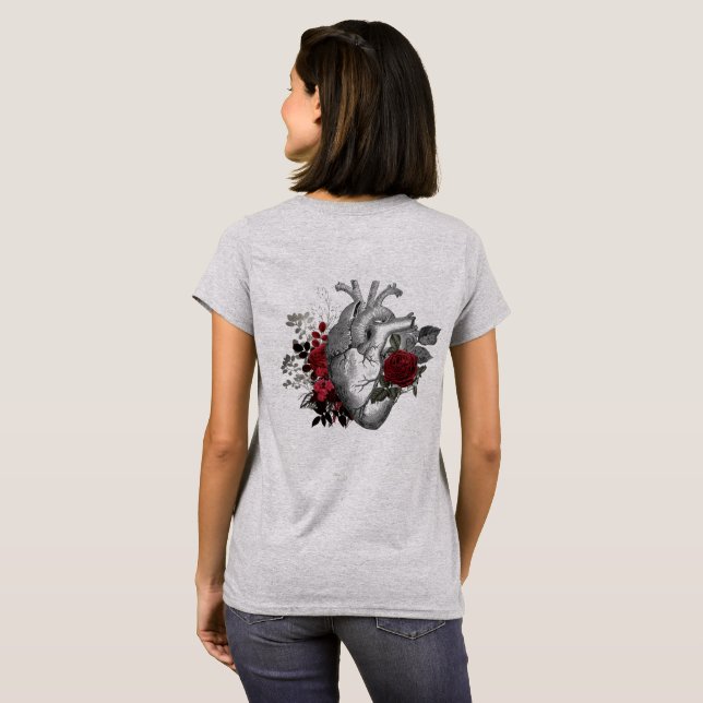 Rosas vermelhas de sangue com camiseta cardíaca vi (Parte Traseira Completa)