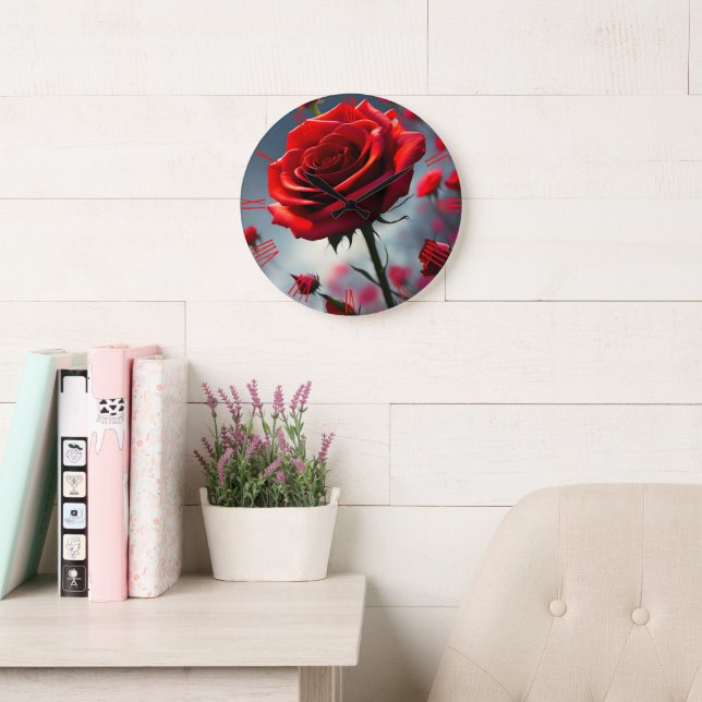 Rosas vermelhas E Buds, Relógio De Parede (Sala de leitura)
