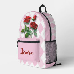 Rosas Vermelhas e Padrão de Diamante Rosa e Branco