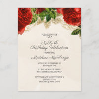 Rosas Vermelhas Elegantes em Convite de Aniversári