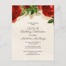 Rosas Vermelhas Elegantes em Convite de Aniversári