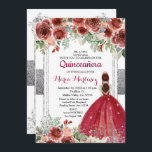 rosas vermelhas Flores Silver Quinceanera Convite<br><div class="desc">rosas vermelhas Flores Silver Quinceanera InvitationMis Quince Anos,  15 Birthday</div>