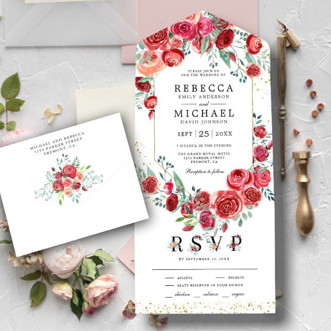 Rosas Vermelhas Modernas Florais Casamento (Criador carregado)