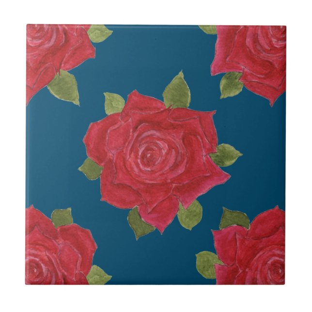 Rosas vermelhas românticas no Azulejo de cerâmica  (Frente)