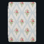 Rosas Victorianas cor-de-rosa com Fita Azul<br><div class="desc">buquês bonito de rosa-rosa-rosa vitoriano com uma estrutura diagonal de fitas azuis pálidas e arcos sobre fundo de casca de ovo macia com pontos sutis de cinza. O design é perfeito e escalável.</div>